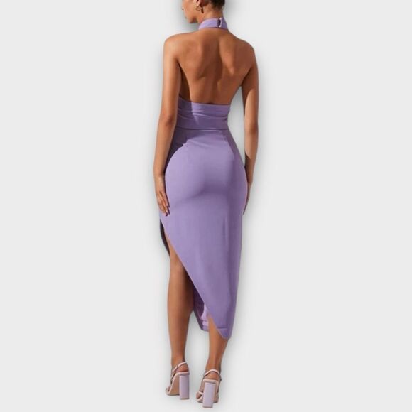 ASTR Jodie Dress Mint Size L Asymmetrical Halter Strap Low Back Keyhole Wedding - Picture 4 of 13